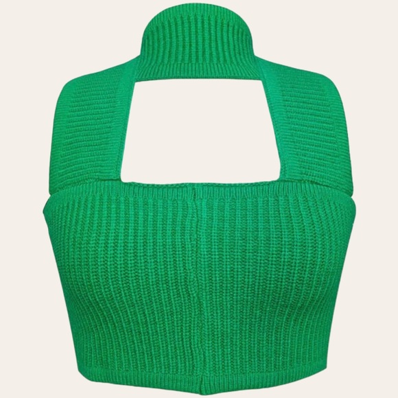 Womens|Knit Halter Crop Top|Medium M|Green|Stretch - Picture 3 of 8